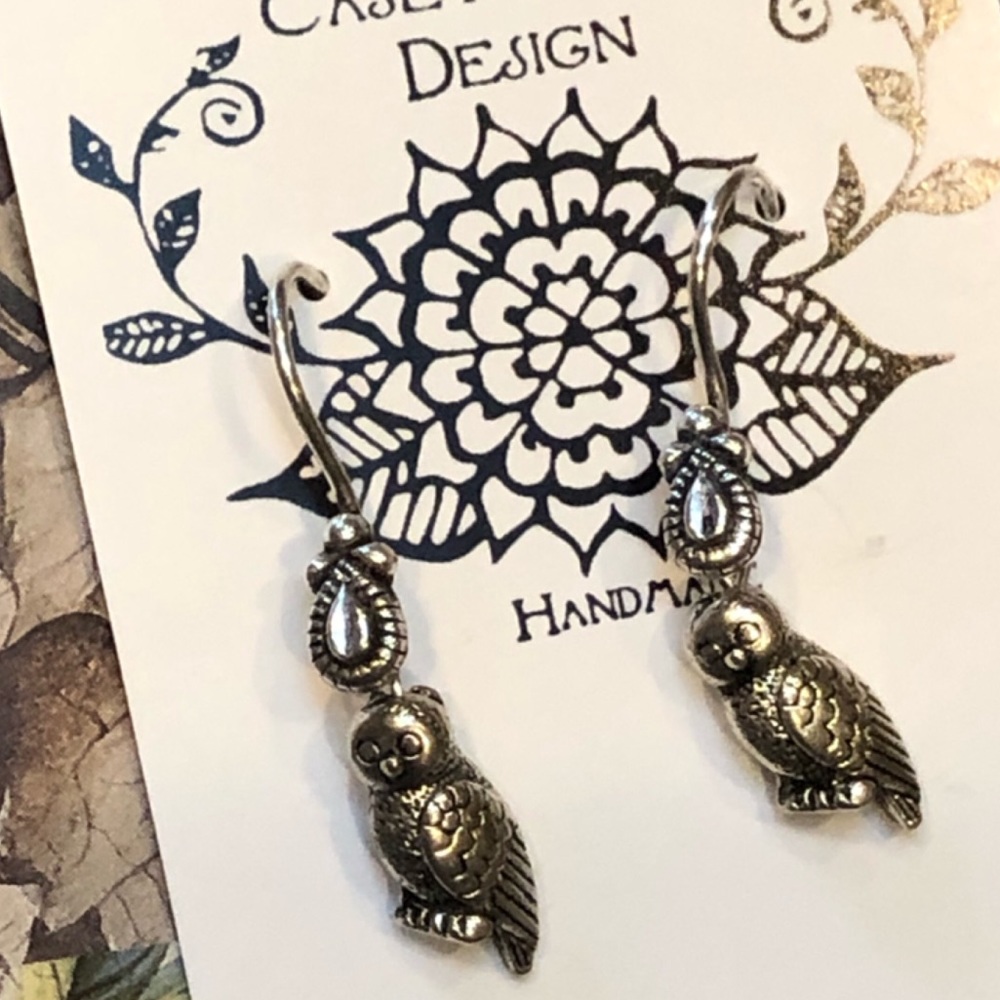 Silver Owl Earrings - Picture 2 of 8